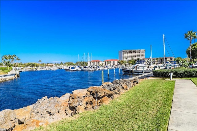 property view of water featuring a boat dock