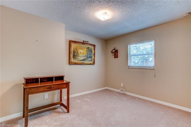 carpeted empty room featuring a textured ceiling