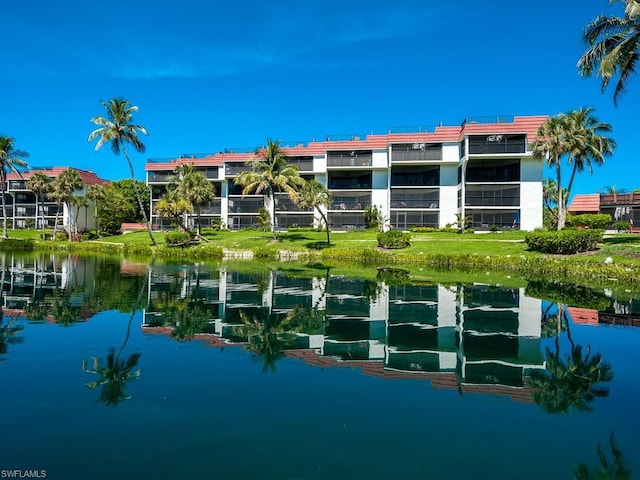 exterior space with a water view