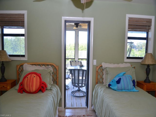 bedroom featuring light tile flooring