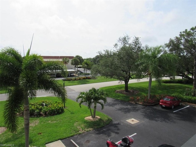 view of property's community with a lawn