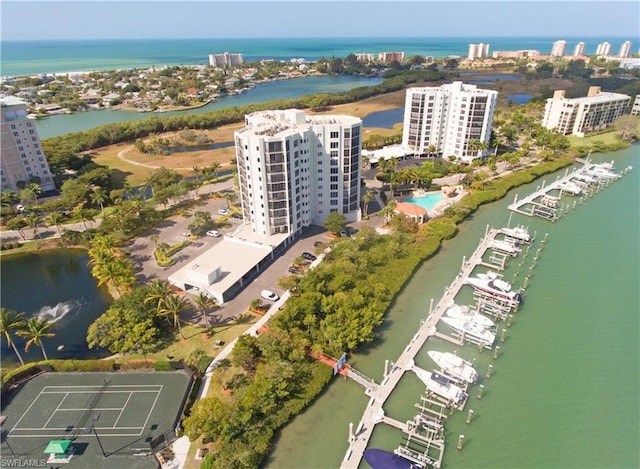 aerial view featuring a water view