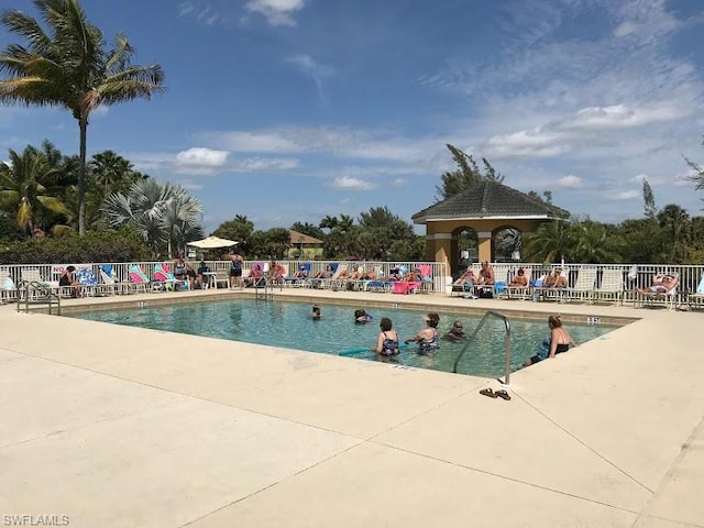 view of pool featuring a patio area and a gazebo