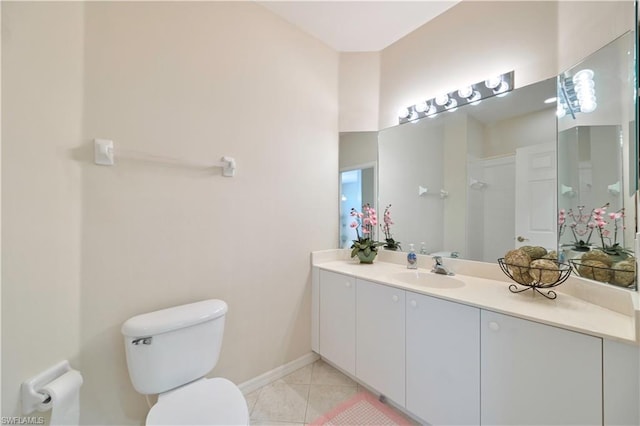 bathroom featuring toilet, tile flooring, and vanity