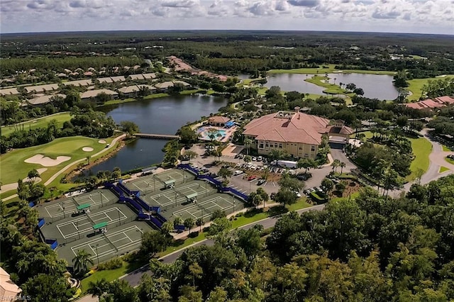 aerial view with a water view