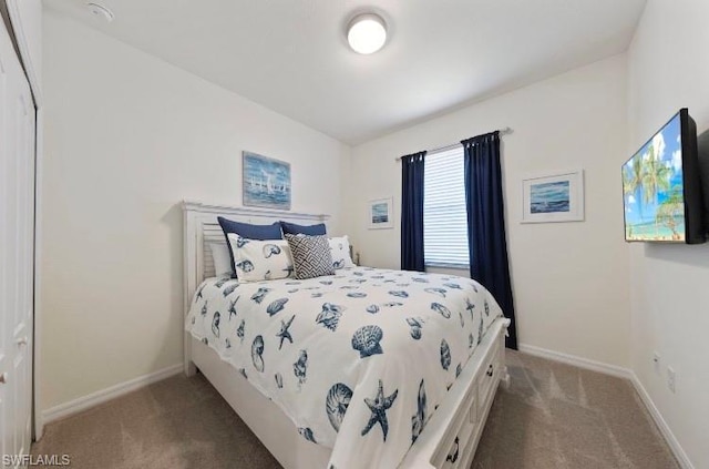 carpeted bedroom with a closet