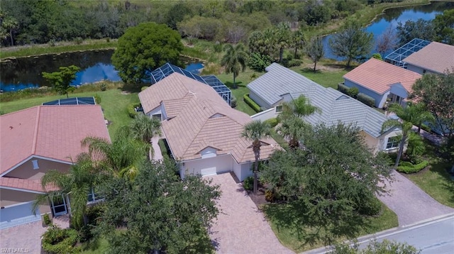 aerial view featuring a water view