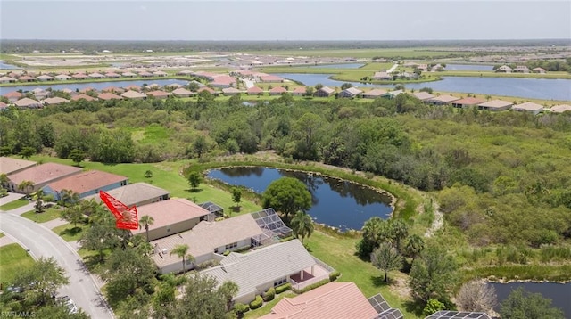 aerial view with a water view