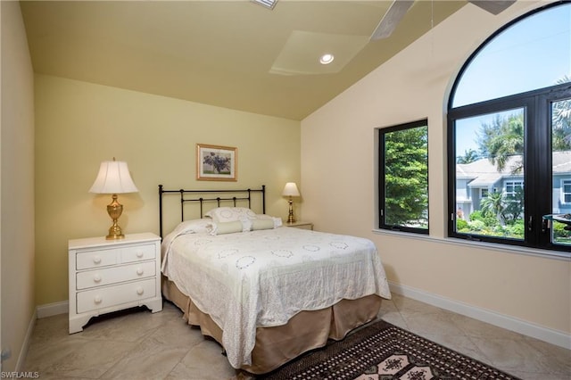 bedroom featuring light tile floors