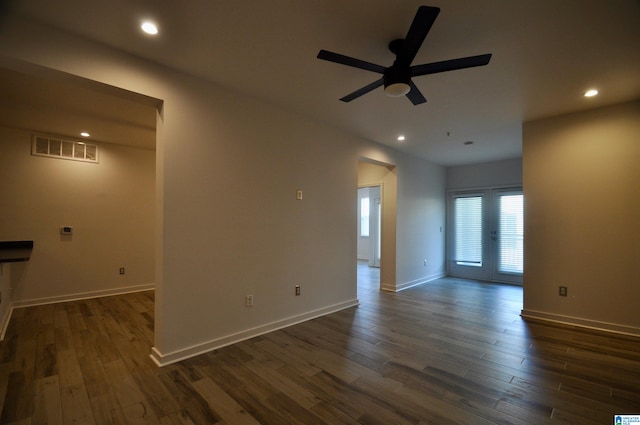 401 S 20th St Unit 420, Birmingham, AL 35233 - unfurnished room featuring ceiling fan, dark hardwood / wood-style floors, and french doors