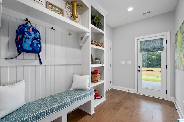 mudroom featuring dark hardwood / wood-style floors