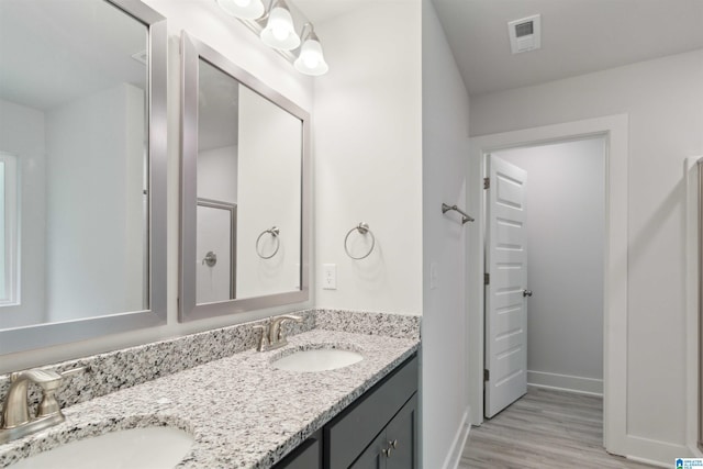 bathroom featuring vanity and wood-type flooring