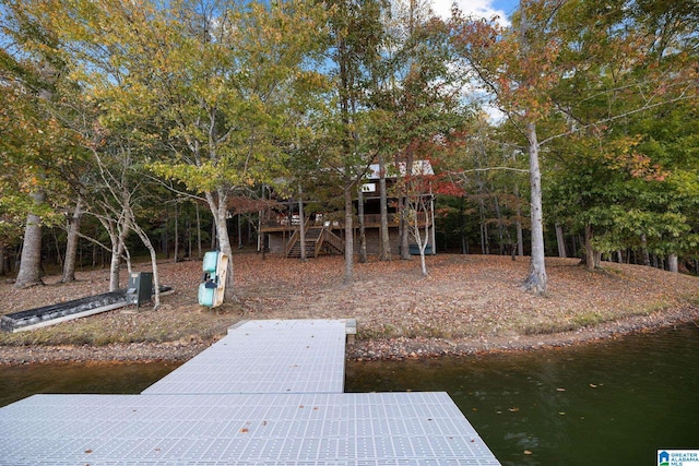 dock area with a water view