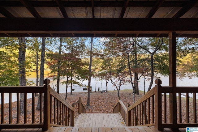 deck with a water view