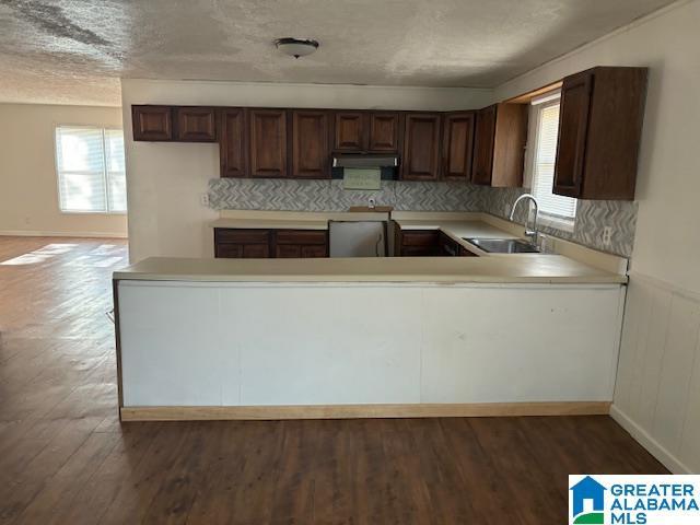 kitchen with sink, a wealth of natural light, and dark hardwood / wood-style floors