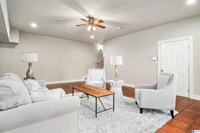 living room featuring ceiling fan