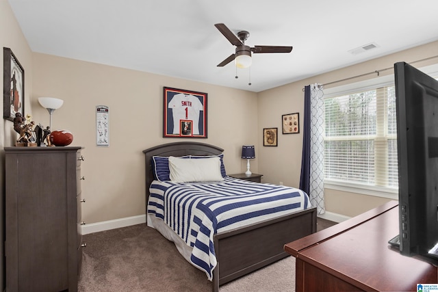 bedroom with carpet flooring and ceiling fan