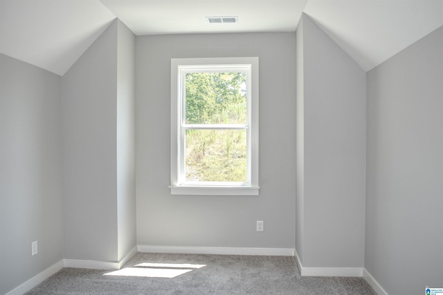 bonus room featuring vaulted ceiling and light colored carpet