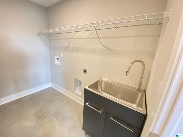 laundry area featuring sink, hookup for an electric dryer, and hookup for a washing machine