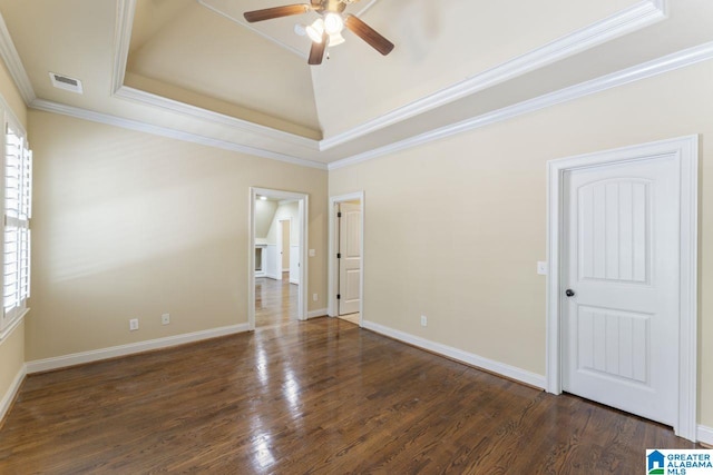 unfurnished room with dark hardwood / wood-style floors, ceiling fan, and a wealth of natural light