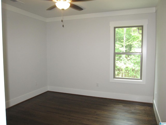 spare room with ceiling fan and dark hardwood / wood-style flooring