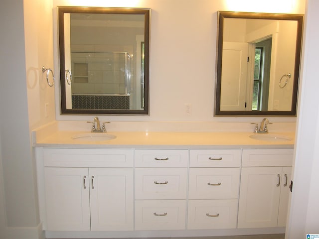 bathroom featuring vanity and walk in shower