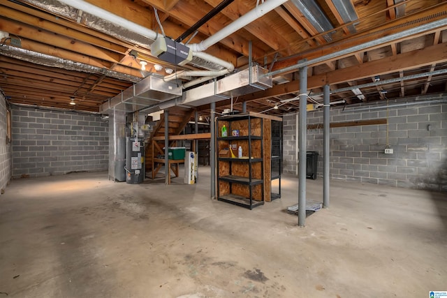 basement with water heater