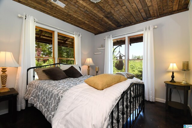 bedroom with wooden ceiling