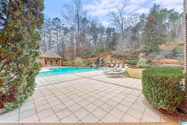 view of swimming pool featuring a patio