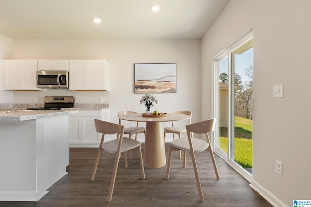 dining space featuring dark wood-type flooring