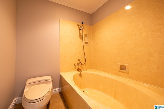 bathroom featuring crown molding, toilet, and shower / bathtub combination