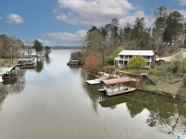 dock area featuring a water view