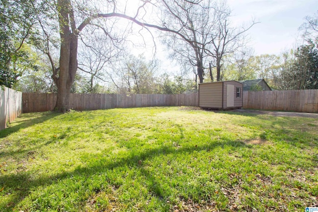 view of yard with a storage unit