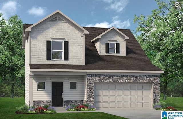 view of front facade with a front lawn and a garage