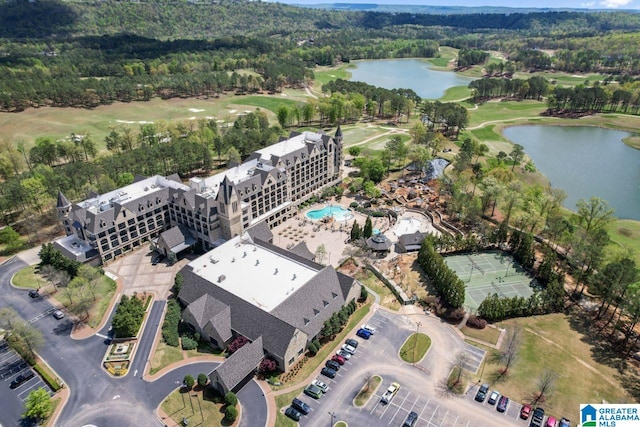 aerial view with a water view