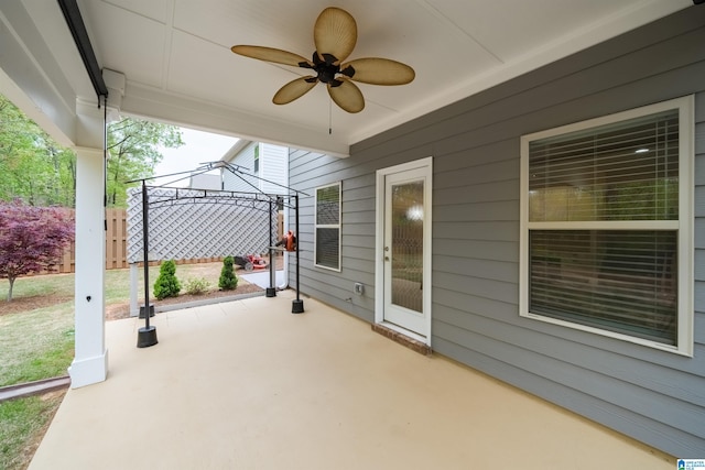 view of patio with ceiling fan