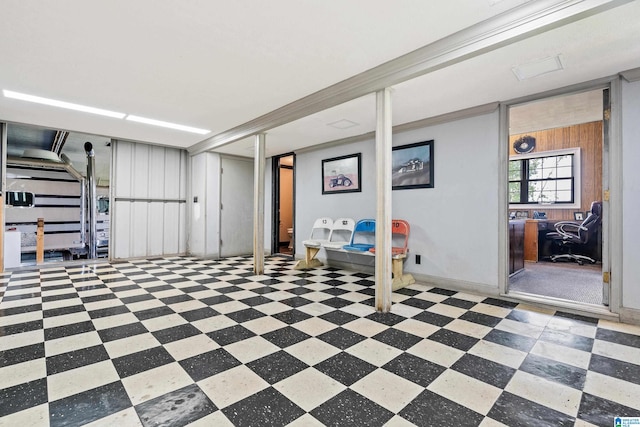 basement with light tile floors