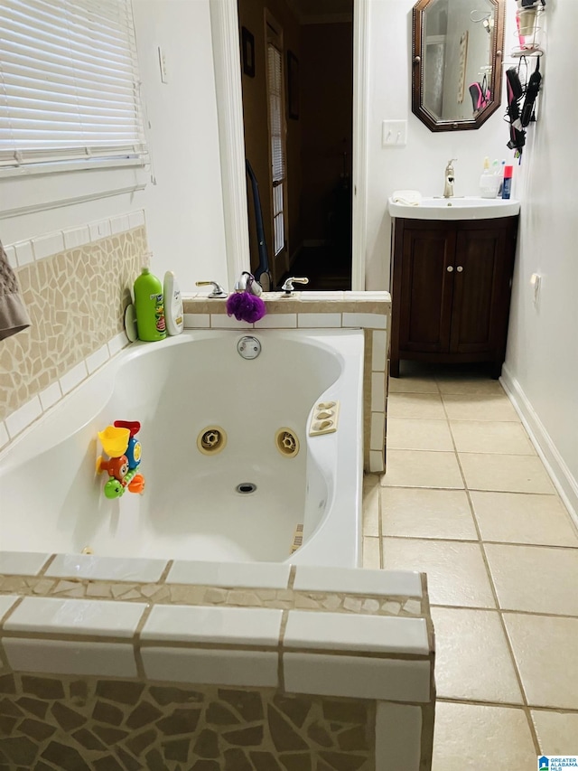 bathroom featuring vanity with extensive cabinet space and tile floors