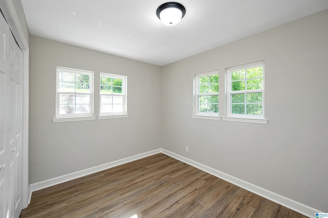 unfurnished room with dark hardwood / wood-style floors and plenty of natural light