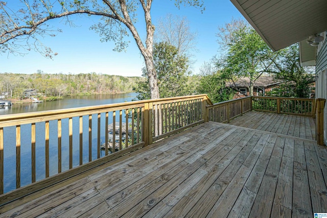 wooden deck with a water view