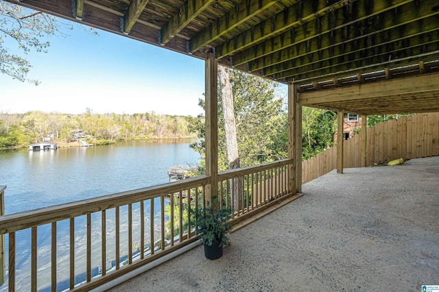 view of patio featuring a water view