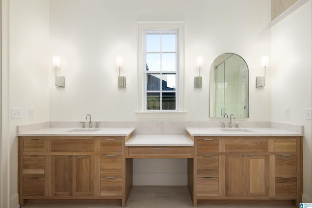 bathroom with vanity and walk in shower