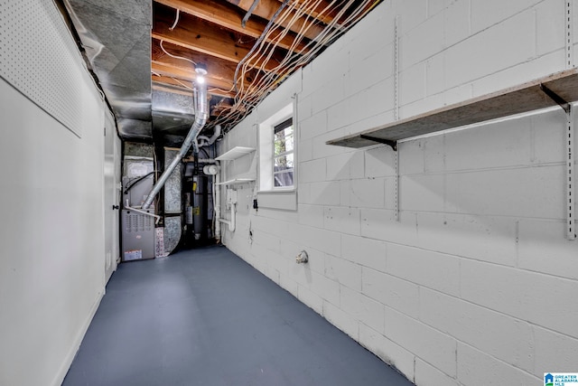 basement with water heater