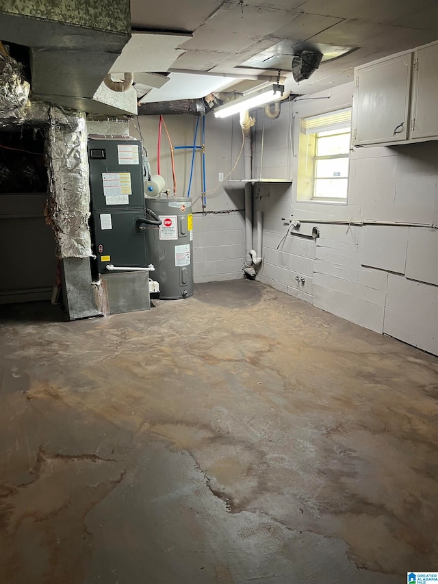 basement with water heater