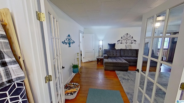 interior space featuring french doors and dark hardwood / wood-style flooring