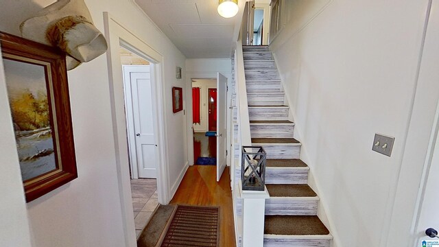 stairway with tile floors