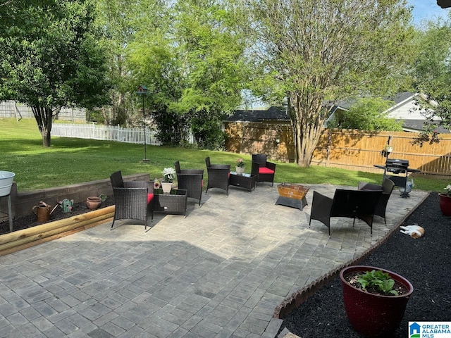 view of terrace featuring a grill and an outdoor hangout area