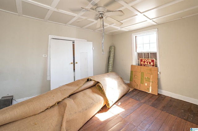 2335 10th Ave, Birmingham, AL 35205 - bedroom with ceiling fan, dark hardwood / wood-style flooring, and coffered ceiling