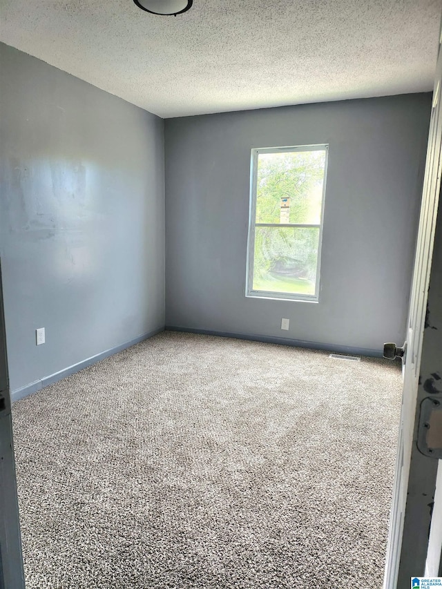 spare room featuring carpet floors and a textured ceiling