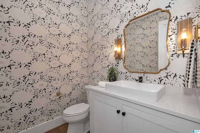 bathroom featuring toilet and large vanity